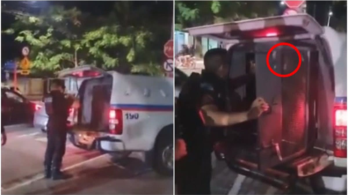 VÍDEO Homem é preso por insultar e quebrar grade de viatura chutes