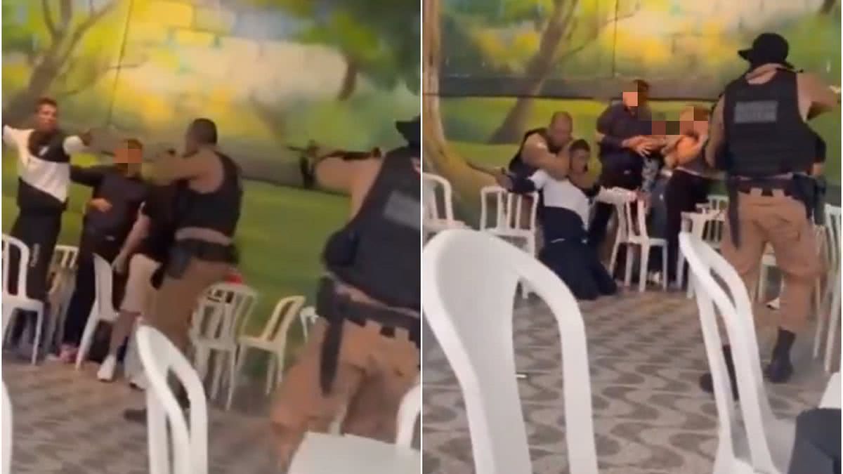 VÍDEO Homem armado fuzil invade festa infantil para escapar da polícia