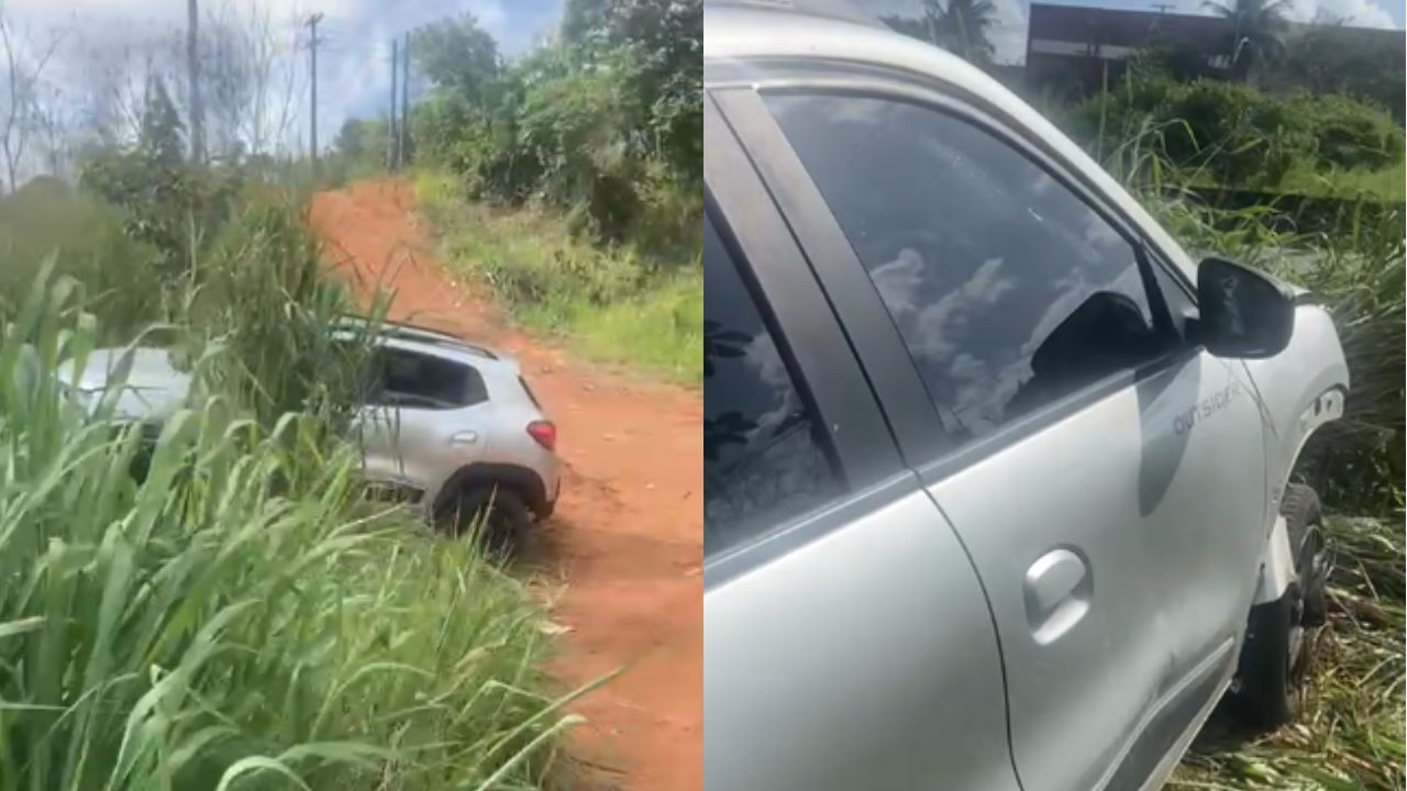 Criminosos roubam carro perdem controle da direção e capotam veículo