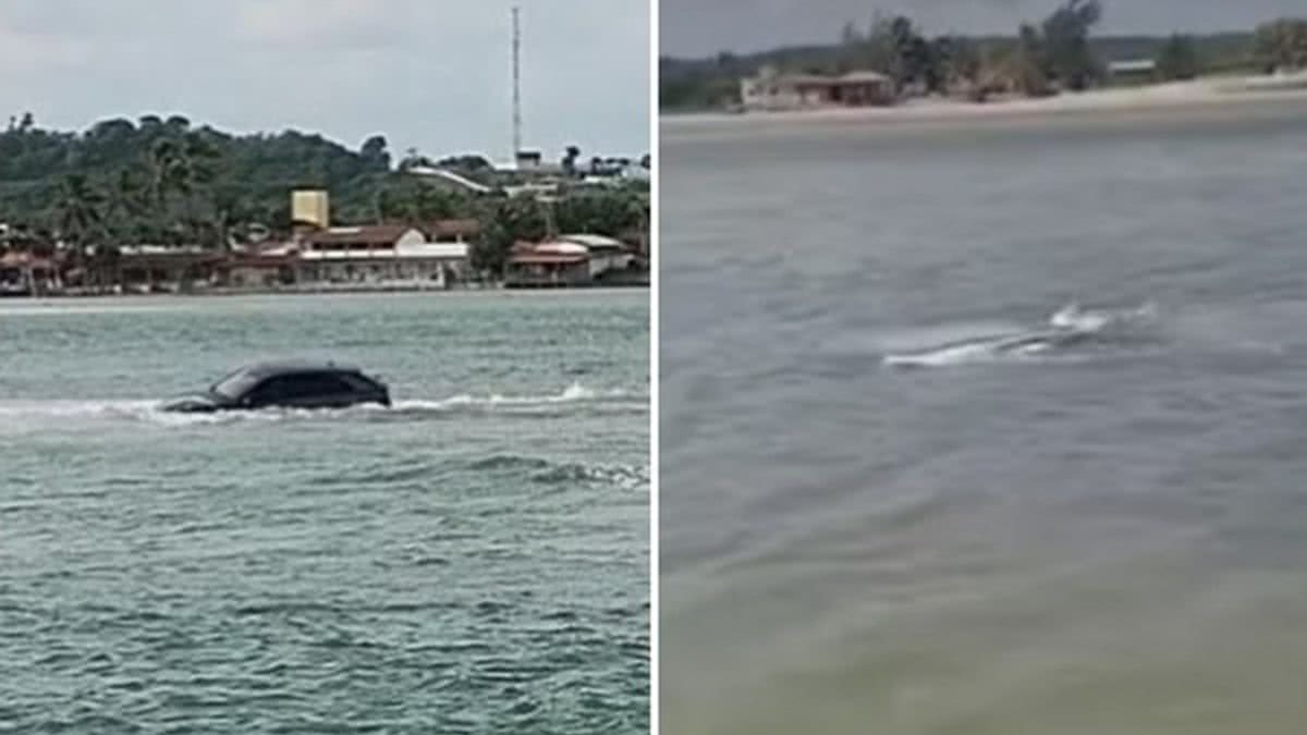 Água ‘engole’ carros em encontro do mar com rio