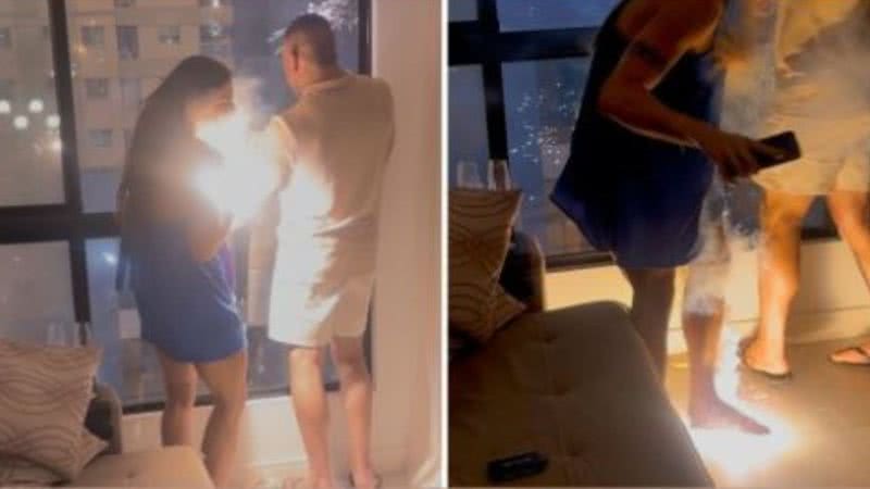 VÍDEO: Mulher fica ferida após ser atingida por fogos de artifício dentro de apartamento