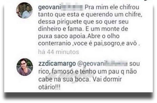 Imagem Seguidor escreve insultos e Zezé dá resposta ousada