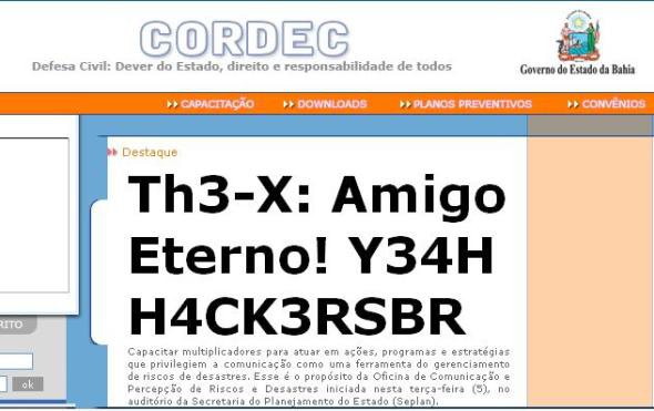 Imagem Hacker deixa mensagem na página da Cordec