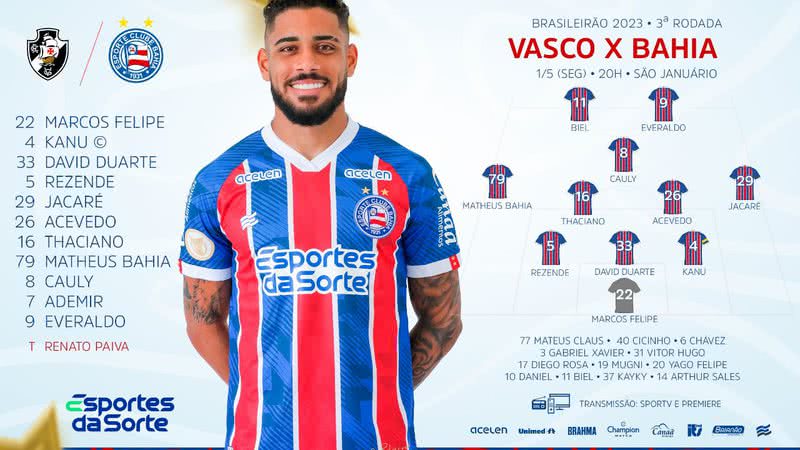 Vasco da Gama - Confira a escalação oficial do Vasco para